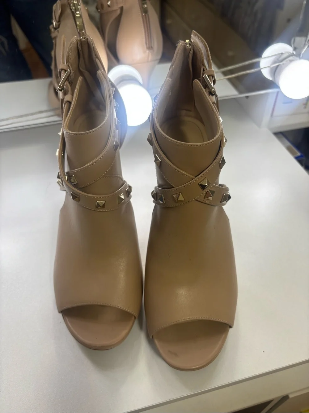 Michael Kors Beige Studded Peep-Toe High Heel Sandals
